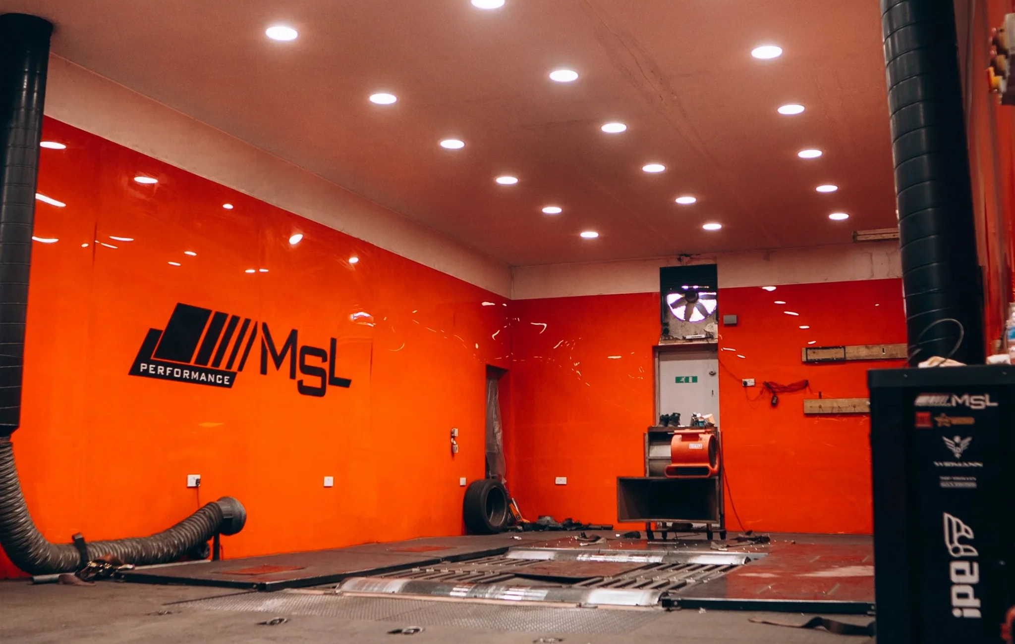Car on the MSL Performance dyno in Al Quoz, Dubai